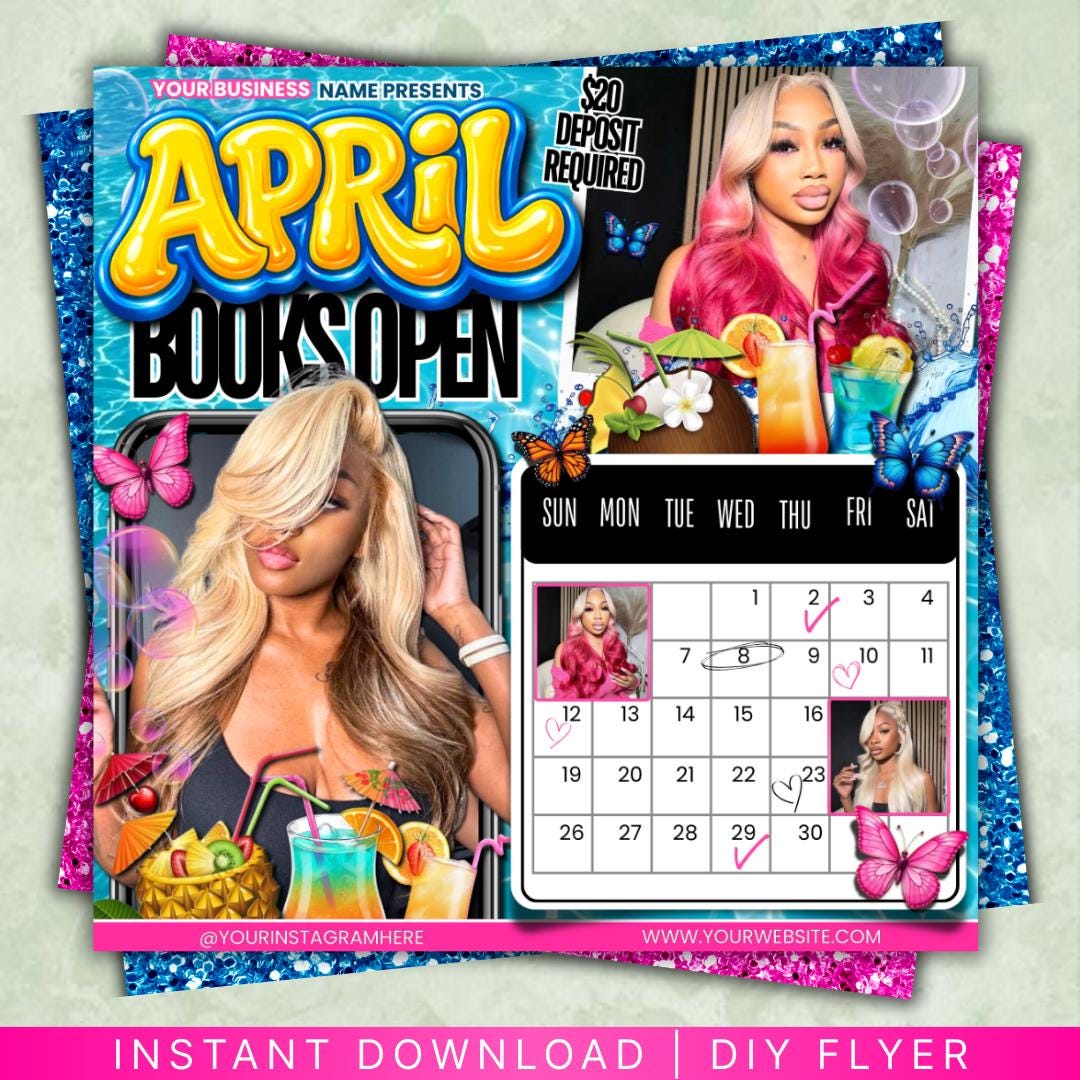 April Booking Flyer, Spring Books Open, Spring Booking, April Beauty ...