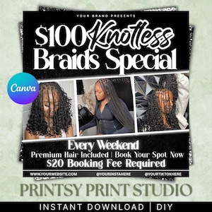 Knotless Braids Flyer, Braids Special Flyer, Braids Pricelist Flyer, Braid Special Deal flyer, Braids Bookings Flyer, Braids Flyer, Canva