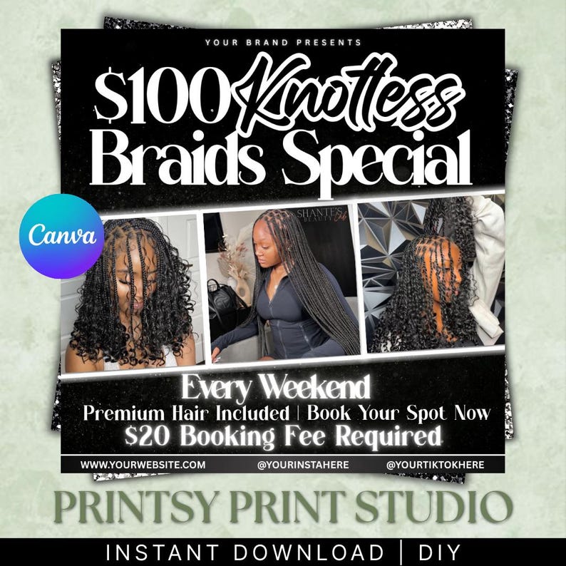 Knotless Braids Flyer, Braids Special Flyer, Braids Pricelist Flyer, Braid Special Deal flyer, Braids Bookings Flyer, Braids Flyer, Canva