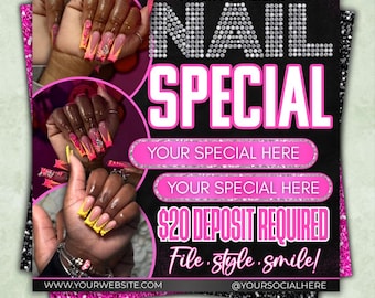 Nail Deal Flyer, Nail Special Flyer, Nail Tech Sale Flyer, Nail Flash Sale Flyer, Nail Booking Flyer, Nail Promotion Flyer Nail Appointments