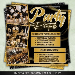 Party Rentals Flyer, Event Supplies Flyer, DIY Flyer Template Design, Event Equipment Rental Flyer, Premade Party Planning Decoration Flyer