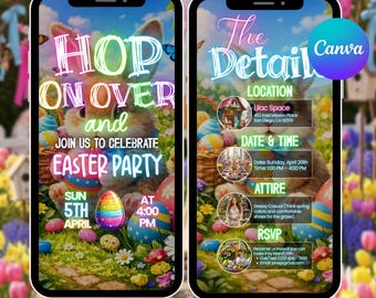 Animated Easter Party Invitation, Easter Egg Hunt Invitation, Bunny Easter Party Invite, Kids Easter Video Invite, Bunny Egg Hunt Evite, DIY