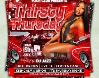 Thirsty Thursday Party Flyer, Thursdays Party Flyer, Thursday Nightclub Flyer, Club Party Flyer, Social Media Flyer, Canva Editable