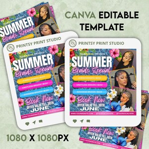 Summer Braid Sale Flyer, Summer Sale Flyer, Braid Prices Flyer, Braids Sale Flyer, Hair Flyer, Lashes Flyer, Braids Special Flyer Template