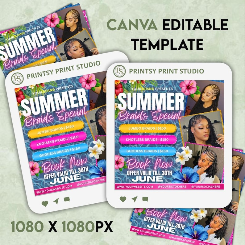 Summer Braid Sale Flyer, Summer Sale Flyer, Braid Prices Flyer, Braids Sale Flyer, Hair Flyer, Lashes Flyer, Braids Special Flyer Template