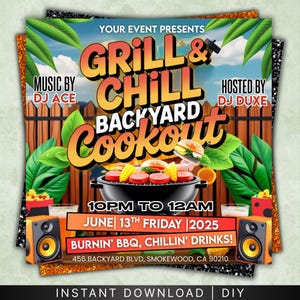 Backyard Cookout Flyer, BBQ Flyer, Summer Cookout Flyer, DIY Canva Editable Design Template, Food Flyer, Social Media Flyer, Party Flyer