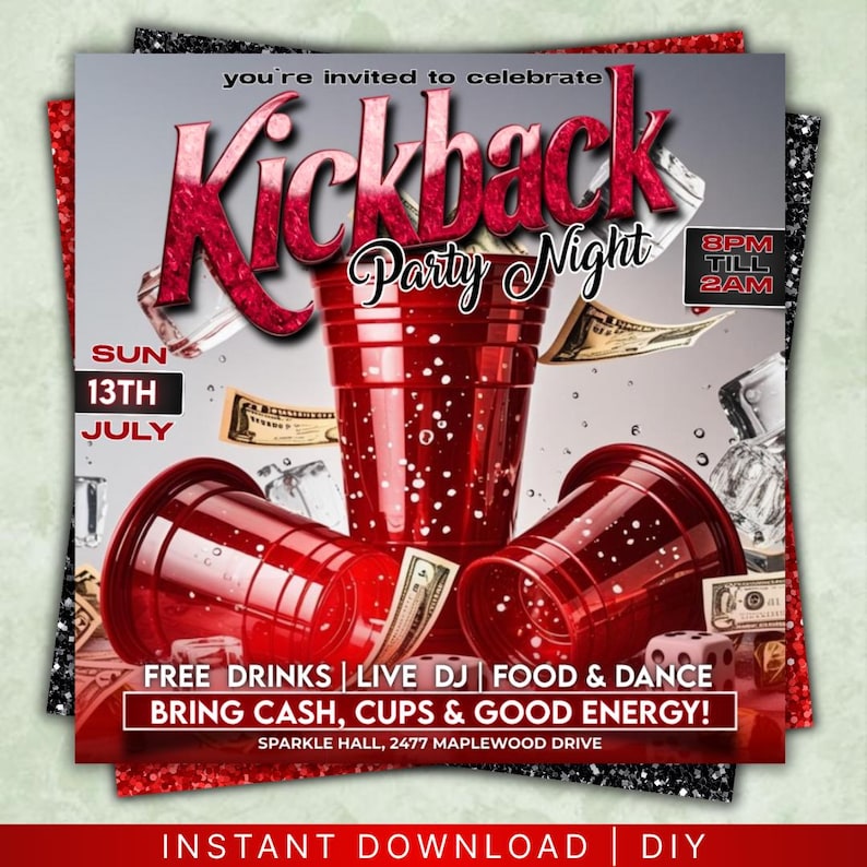 Kickback Party Flyer, Editable Kickback Club Flyer, Club DJ Party ...