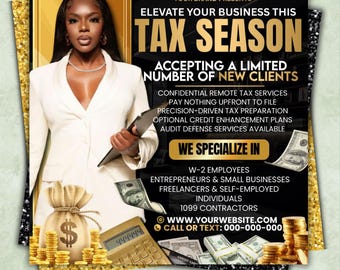 Folleto de servicios de preparación de impuestos, folletos de la temporada de impuestos 2026, folletos para preparadores de impuestos, folletos de servicios de contabilidad, folleto de reparación de crédito. Plantilla de Canva.
