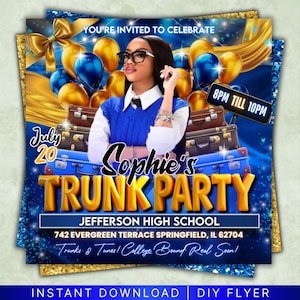 Trunk Party Flyer, Graduation Party Invitation, College Send Off Invitation, Social Media Flyer, Editable Canva Template, Instant Download