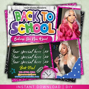 Back To School Booking Flyer, Back to school sale flyer, Back to school hair flyer, DIY canva template, Back 2 School , Braid Special Flyer