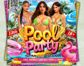 Pool Party Flyer, Summer Party Flyer, Summer Break Party Flyer, Summer Event Flyer, Beach Flyer, DIY Flyer Template Design, Canva Editable