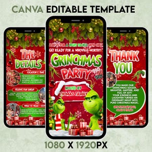 Animated Christmas Dinner Invitation, DIY Template Design, Friendsmas Party Video Invite, Premade Grinch Holiday Festive Celebration Invite