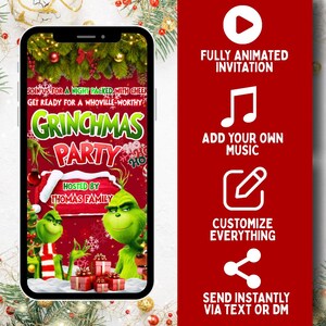 Animated Christmas Dinner Invitation, DIY Template Design, Friendsmas Party Video Invite, Premade Grinch Holiday Festive Celebration Invite
