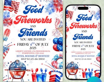 4. Juli BBQ-Einladung, Party in den USA einladen, Unabhängigkeitstag BBQ-Barbeque-Einladung, Juli 4