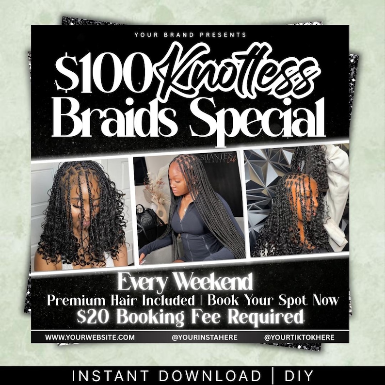 Knotless Braids Flyer, Braids Special Flyer, Braids Pricelist Flyer, Braid Special Deal flyer, Braids Bookings Flyer, Braids Flyer, Canva