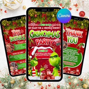 Animated Christmas Dinner Invitation, DIY Template Design, Friendsmas Party Video Invite, Premade Grinch Holiday Festive Celebration Invite