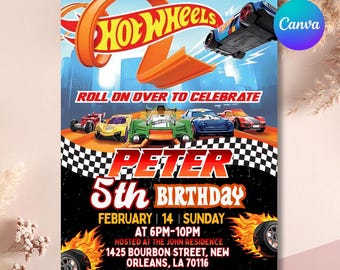 Editable Hot Cars Birthday Invitation, Race Car Party Invite for Boys, hot racing invite, wheels invite, Canva Template (Digital Download)