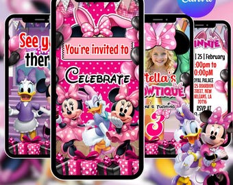 Minnie Birthday Video Invitation Minnie mouse Invitation Editable Template Pink Girl Birthday Video Invitation Birthday Animated Evite CANVA