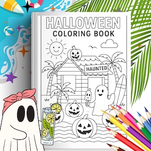 Summerween Coloring Pages Printable, Summer Halloween Coloring Activity For Kids, Cute Spooky Holiday Coloring Book, Summerween Kids Party