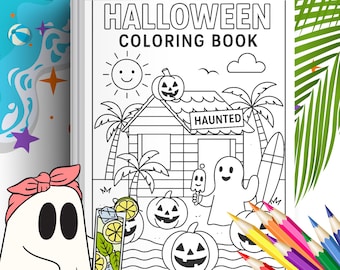 Summerween Coloring Pages Printable, Summer Halloween Coloring Activity For Kids, Cute Spooky Holiday Coloring Book, Summerween Kids Party