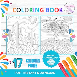 Printable Landscape Coloring Pages for Adults - 17 Coastal & Nature Scenes PDF - Relaxing Line Art Book to Download and Color