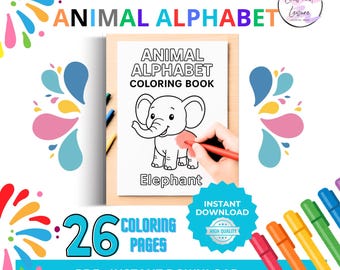 Livre de coloriage ABC baby shower, téléchargement numérique, pages à colorier éducatives alphabet animaux, activité baby shower, lettres de A à Z et animaux