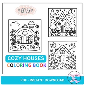 Cozy Houses Coloring Book | 20 Cute & Relaxing Pages with Kawaii Cottages, Treehouses, Lighthouses and More | For All Ages