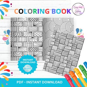 Bold Easy Pattern Coloring Pages, Relaxing Pattern Coloring Pages, Geometric Abstract Pattern Coloring Sheets