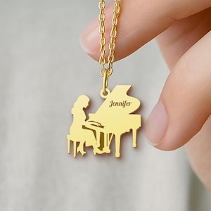Piano Player Necklace - Personalized Grand Piano Pendant - Sterling Silver Music Gift - Gold Plated Pianist Jewelry