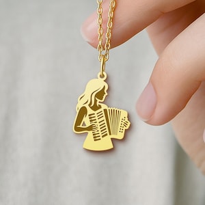Accordion Player Necklace – Personalized Name Jewelry – Musician Gift for Her – Custom Accordionist Pendant