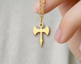 Gold Double Axe Pendant - Viking Symbol Jewelry - Minimal Mythology Necklace - Nordic Warrior Amulet
