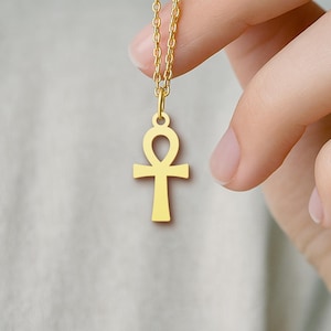 Egyptian Ankh Cross Necklace - Ancient Life Symbol Jewelry - Minimalist Gold Plated Pendant for Spiritual Style - Christmas Gift