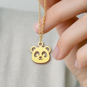 Gold Panda Face Necklace, Cute Animal Pendant for Her, Minimalist Jewelry Gift