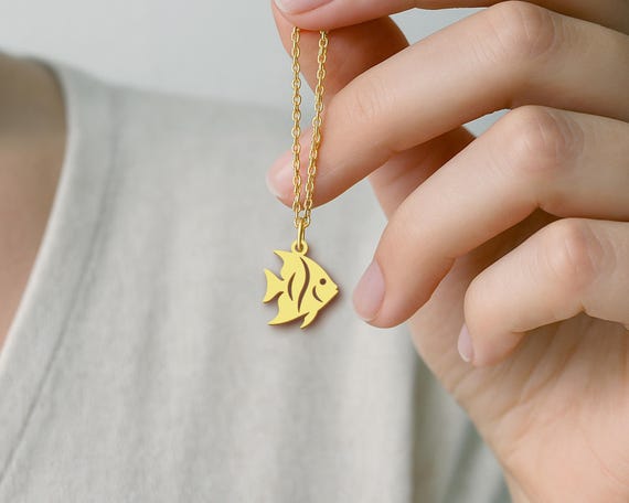 Angel Fish Necklace Ocean Inspired Minimalist Pendant Sea Life