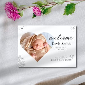Birth Announcement Template, Double Sided Photo Baby Announcement Card, Editable Newborn Announcement Photo Card, Baby Shower Thank You Card