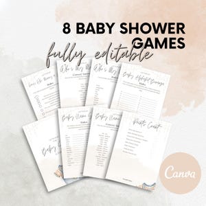 Baby Shower Game Bundle, Minimalist Baby Shower Games, Modern Baby Shower Games Pack, Baby Shower Trivia, Fully Editable Download