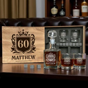 60e verjaardagscadeau 60e whiskycadeau Whiskycadeaudoos Gepersonaliseerde bril Aangepast geëtst glas Proost voor 60 jaar cadeau voor 60-jarige