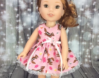 14.5 inch doll clothes to fit Wellie Wishers size Pink dress for dolls. Chipmunk doll dress