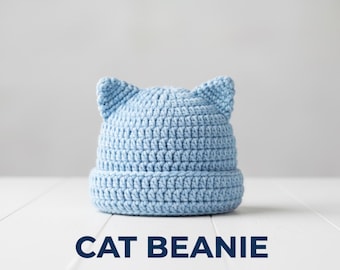 Patroon gehaakte kattenoorbeanie: volwassen maat - Eenvoudig haakpatroon voor beginners: unisex heren en dames