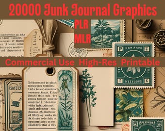 20,000+ Vintage Ephemera Graphics Bundle | Junk Journal Kit | Digital Scrapbook Papers & Clipart | PLR MLR Rights | Instant Download