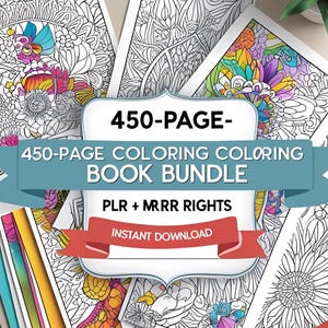 450 Coloring Book Pages PLR Bundle: Kids & Adults (PNG Digital Download)