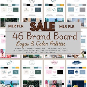 Plantilla/contenido de tablero de marca: kit de marca DIY, kit de marca para pequeñas empresas, diseños de logotipos, tablero de estado de ánimo, editable en Canva PLR MLR/Paleta, fuente