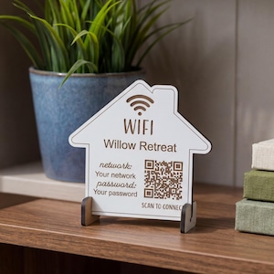 Benutzerdefiniertes QR-Code-WiFi-Zeichen für Zuhause, Airbnb, Restaurant, Hotel, Salon | Haus Form Ständer