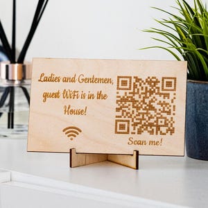 Wooden Guest WiFi QR Code Sign | Laser Engraved WiFi Display | Rustic WiFi Password Sign | Guest Network Plaque | Eco Friendly WiFi Decor