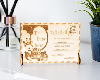Personalised Wooden Birthday Postcard – Winnie the Pooh Inspired | Engraved Keepsake Gift | Handmade in UK