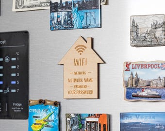 Wooden WiFi Password Sign House Shaped Fridge Magnet | Laser Engraved Plywood Network Decor for Airbnb, Home, Guest WiFi Display
