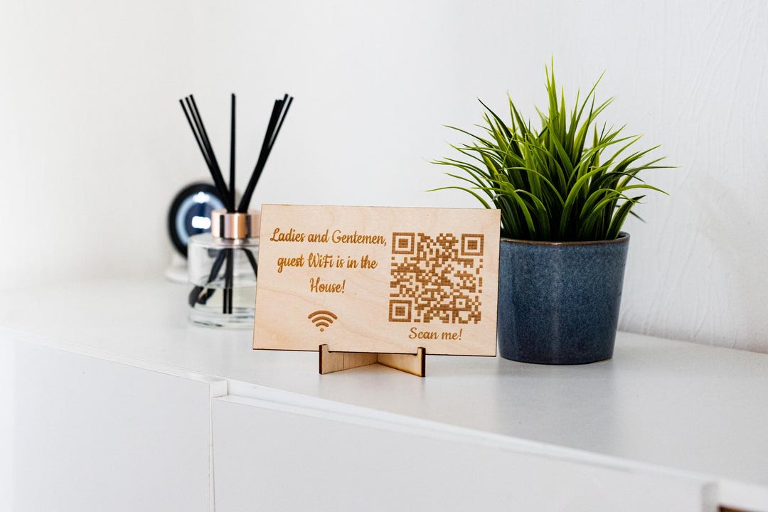 Custom Wifi Sign With Stand, Engraved Scannable Wooden QR Code Display ...
