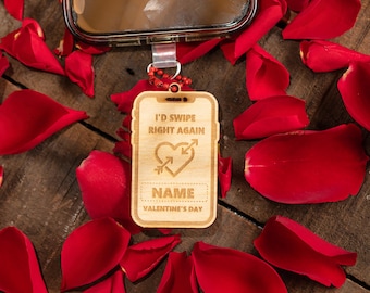 Valentine Keychain, personalised wooden couple gift, romantic keepsake, engraved love keyring, phone charm