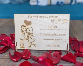 Wooden Valentine, engraved romantic keepsake, couples gift, rustic valentine decor, custom love postcard
