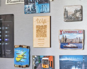 Personalized Wooden WiFi Sign: Laser Engraved QR Code Fridge Magnet
